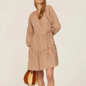 3 for 25! Madewell gingham puff-sleeve wrap dress in golden pecan size XS
